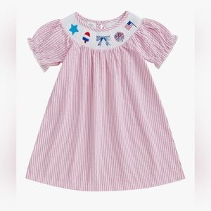 Pink Striped Kids Dress with Embroidered Details